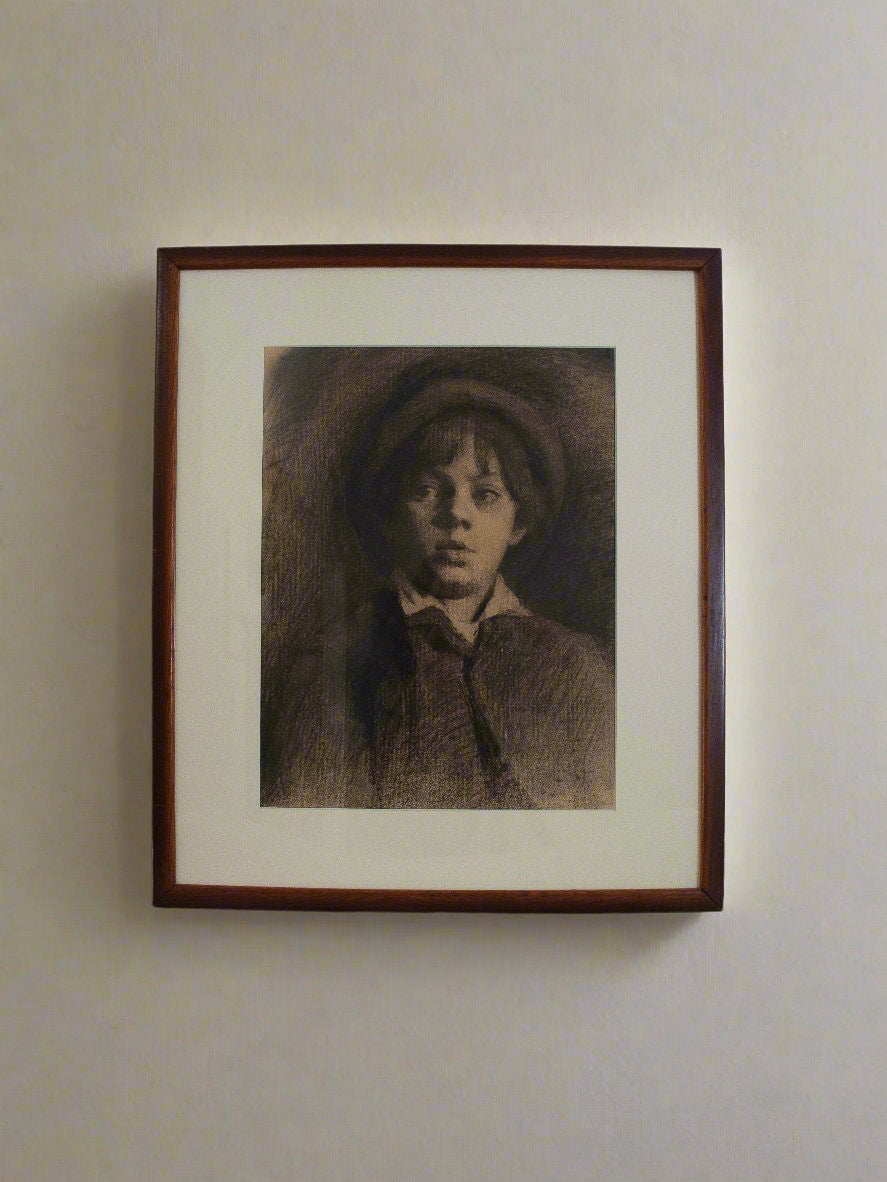 Large charcoal drawing of a young boy art