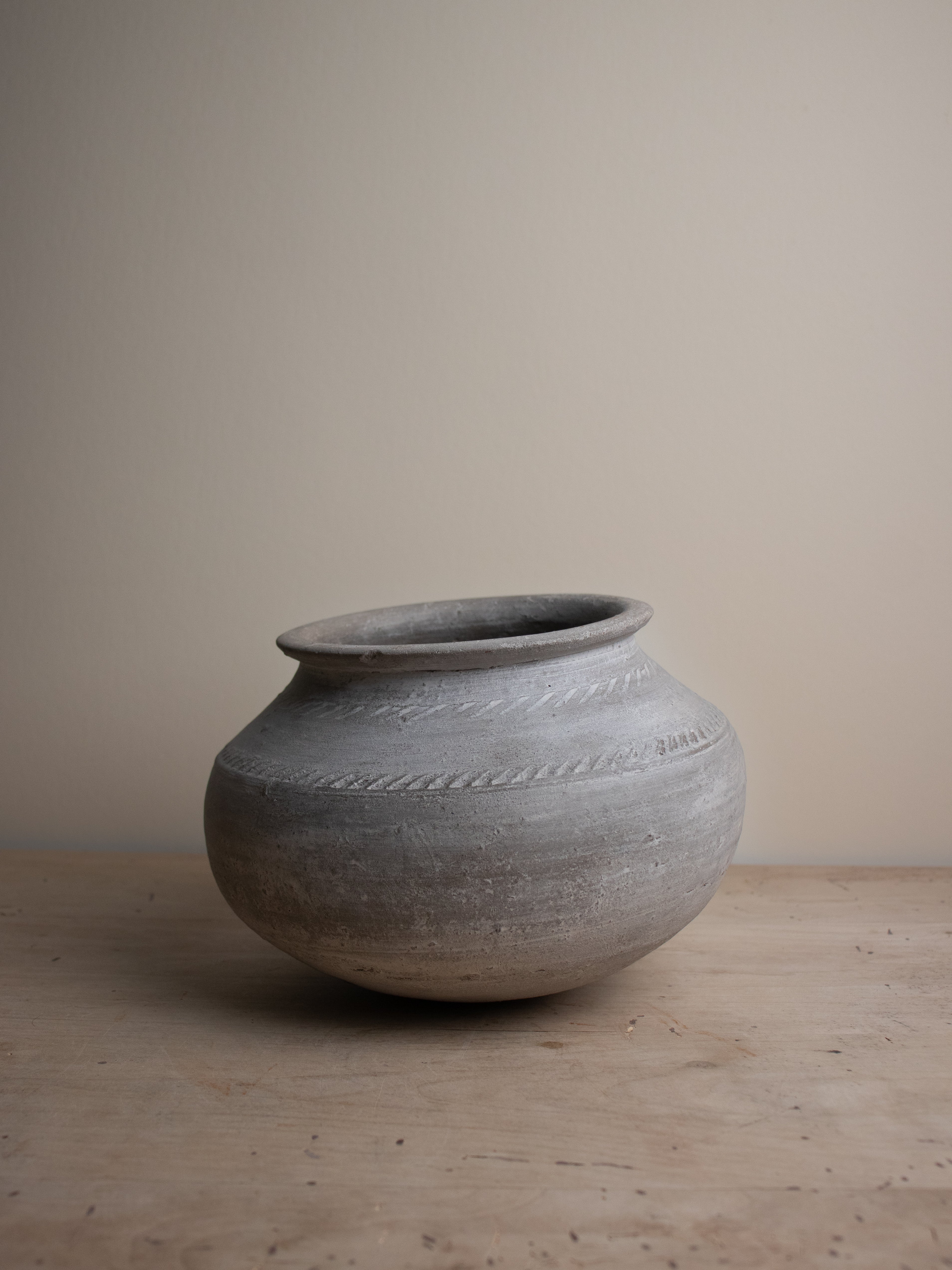vintage gray grey clay pot