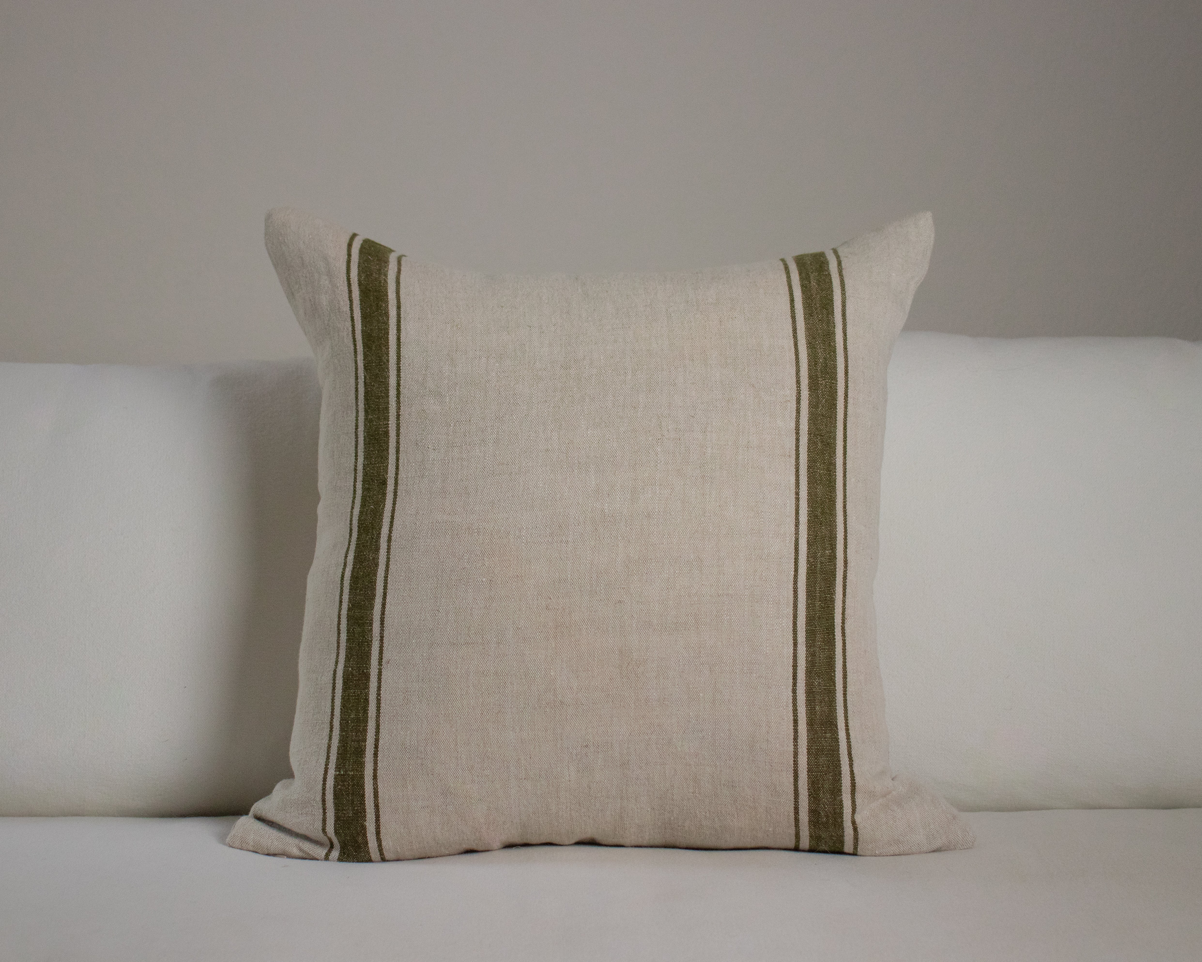 Green Striped Linen Pillow Cover