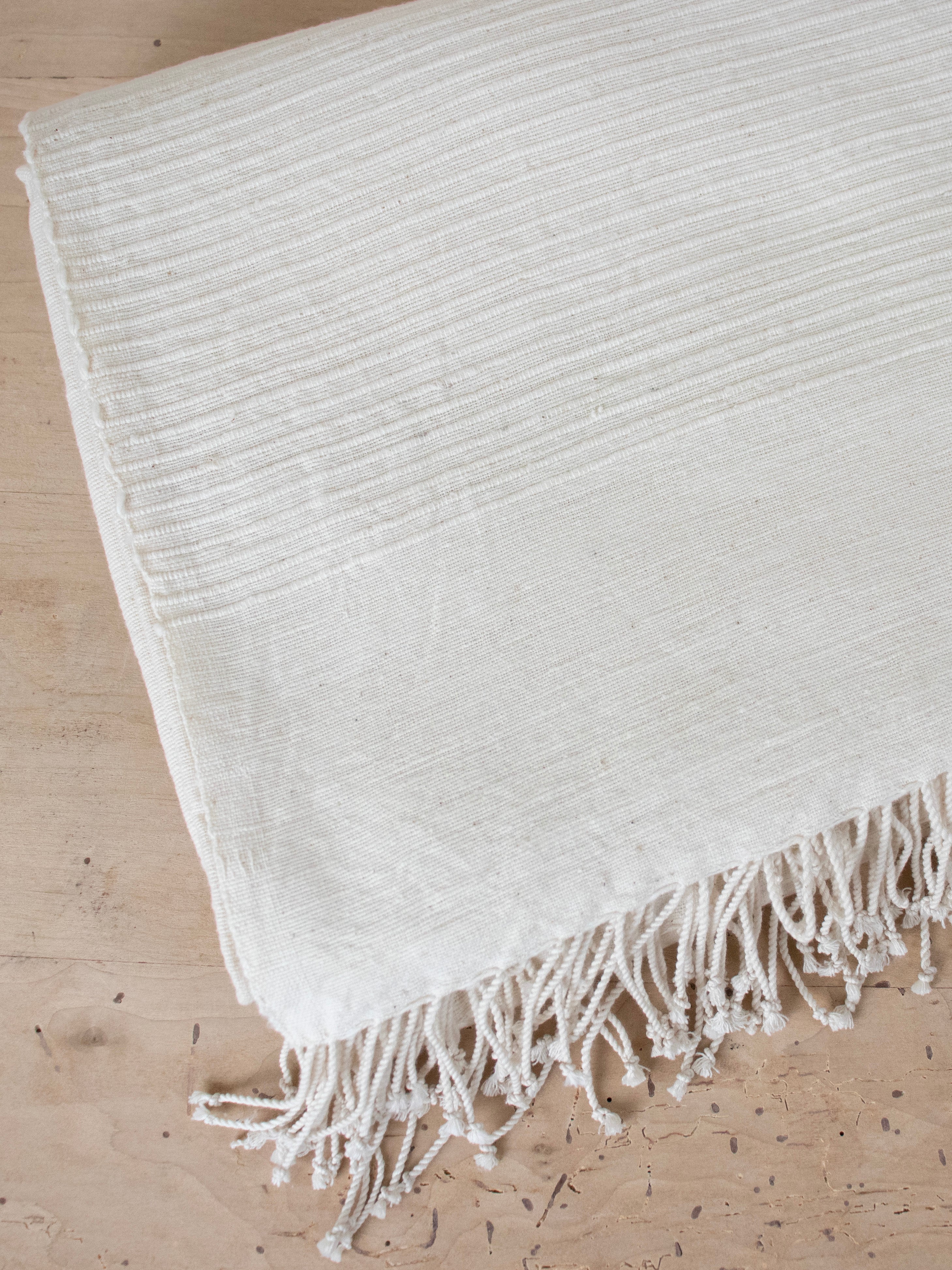 White cotton tablecloth table cloth with fringe