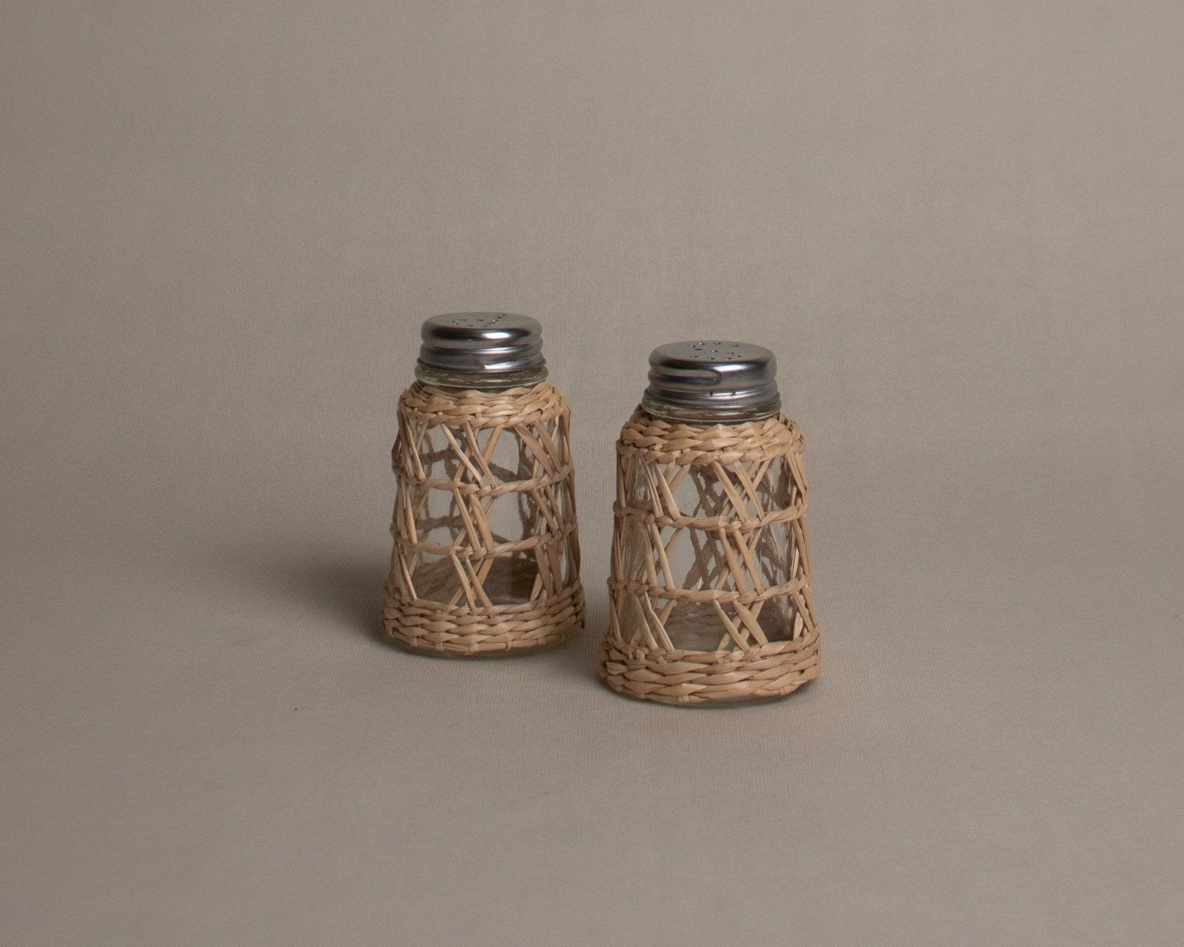 Woven seagrass glass salt and pepper shaker shakers